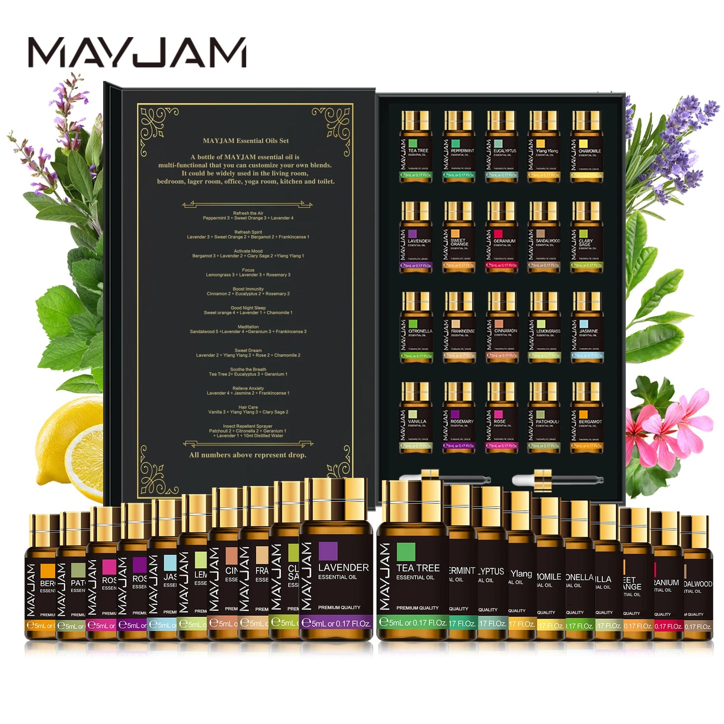 Juego 20 botellines de aceites esenciales MAYJAM para humidificadores